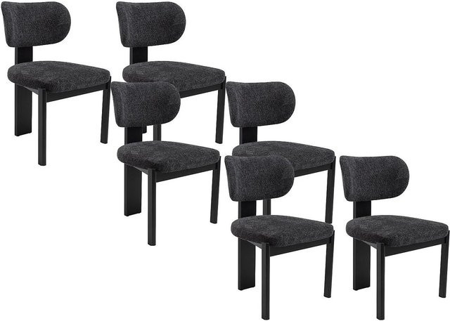 Vente-unique Design Stuhl Wilana in Schwarz mit Bouclé-Stoff und Holz-Metall-Gestell, Höhe: 56 cm - Bild 1