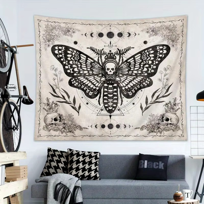 VIKAMA Night Moth Skull Wandteppich im Gothic-Stil für deine Heimdekoration, B/H: 60 x 40 cm - Bild 2