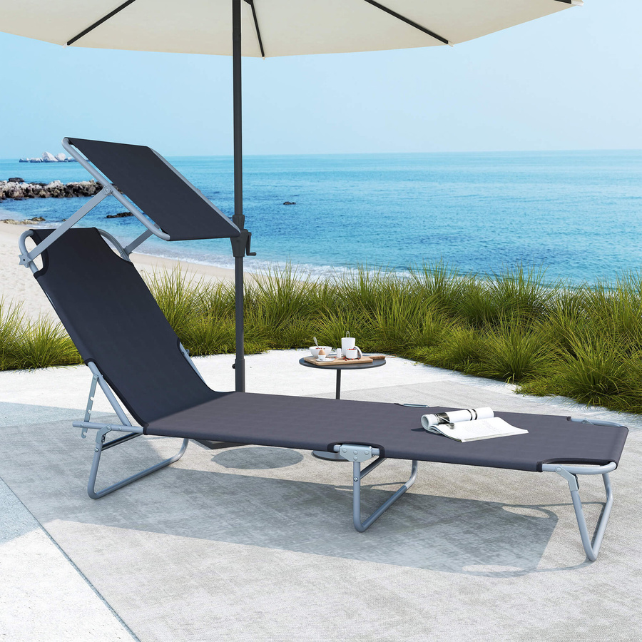 Outsunny Sonnenliege klappbar mit Sonnenschutz in Grau aus Textilene und Metall, L x B x H: 187 x 58 x 36 cm - Bild 2