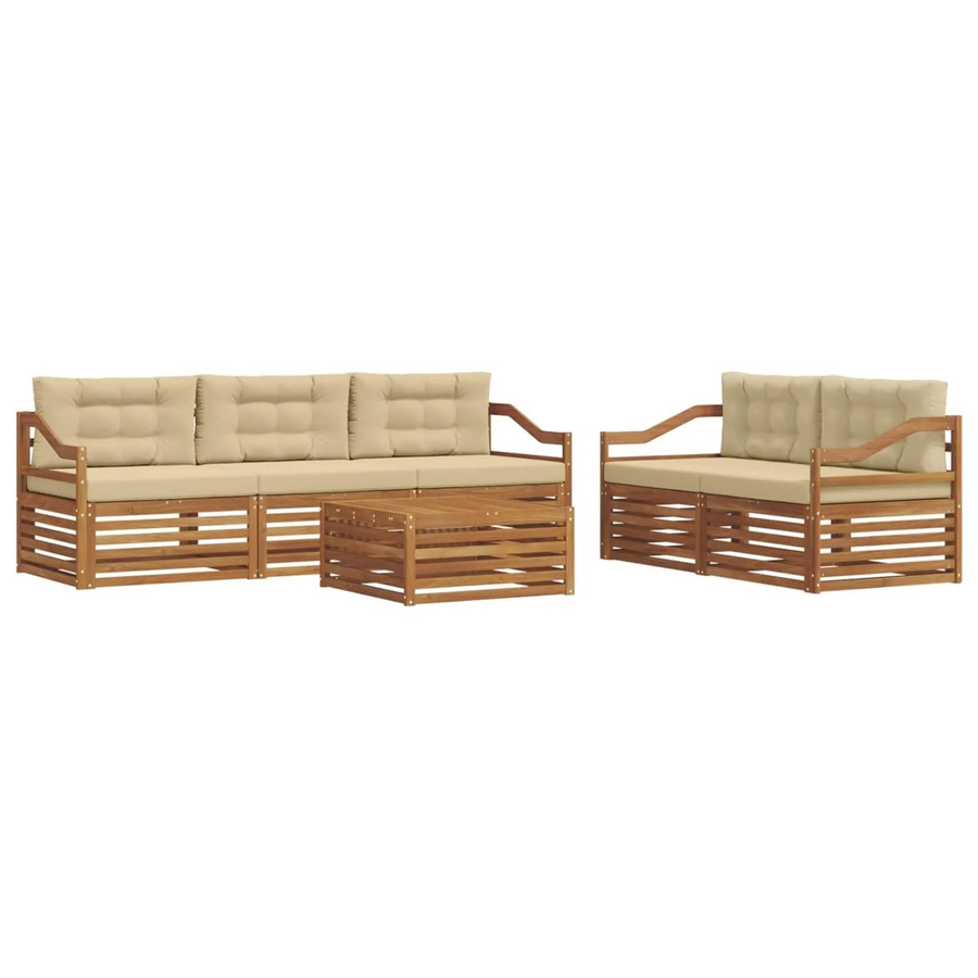 vidaXL Outdoor-Sofagarnitur 6-teilig aus Akazienholz mit Kissen in Natur und Beige - Bild 2