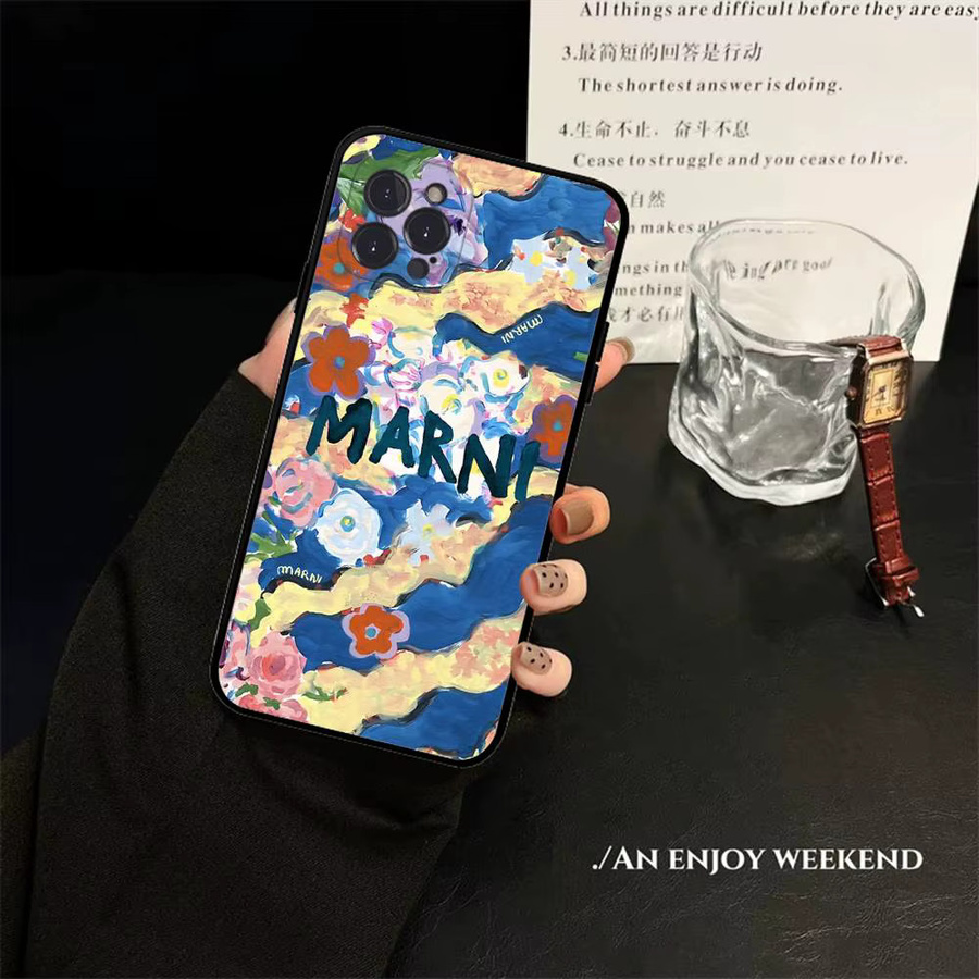 M-Marni Blumen Handyhülle für Apple iPhone (verschiedene Modelle), schwarze weiche TPU-Abdeckung - Bild 2