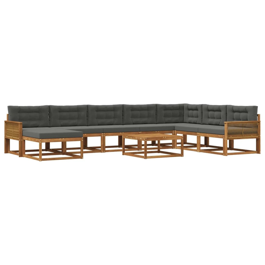vidaXL Outdoor-Sofagarnitur aus Akazienholz mit 9 Kissen in Anthrazit und Braun - Bild 2