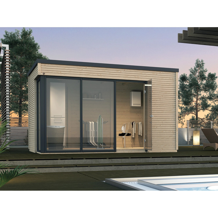 WEKA Gartenhaus 412 aus Holz in Beige mit Flachdach und Blockbohlen, B/H/T: 388 x 249 x 380 cm - Bild 2