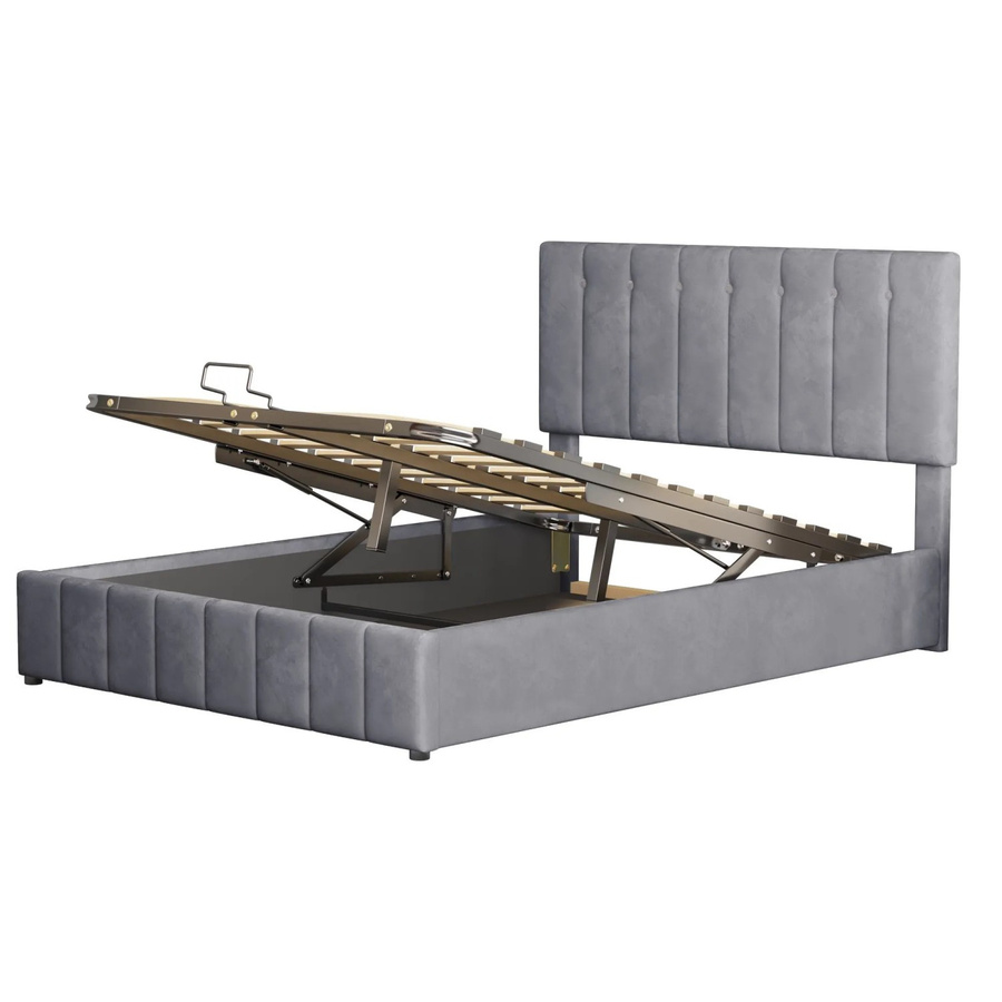 KOMHTOM Polsterbett mit hydraulischem Lift-up-Boden, Samt, Grau, B/T/H: 140 x 200 x 106 cm - Bild 2