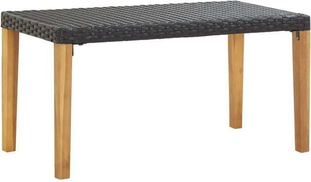 Gartenbank furnicato aus Poly Rattan und Massivholz Akazie in Schwarz, B/T/H: 120 x 40 x 40 cm - Bild 1
