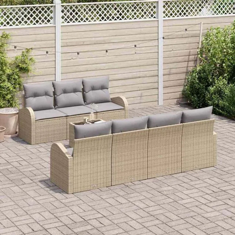 Vidaxl Garten-Sofa-Set aus Polyrattan mit 8 Teilen und Kissen, modular, Beige und Grau, B/T/H: 55 x 55 x 37 cm - Bild 1