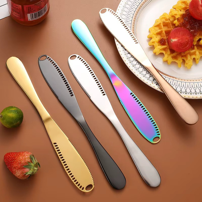 XMSJ Edelstahl-Buttermesser mit Löchern in Silber, multifunktionaler Käseverteiler und Kaltbutter-Curler für Marmelade, Sahne, Toast und Brot - Bild 2
