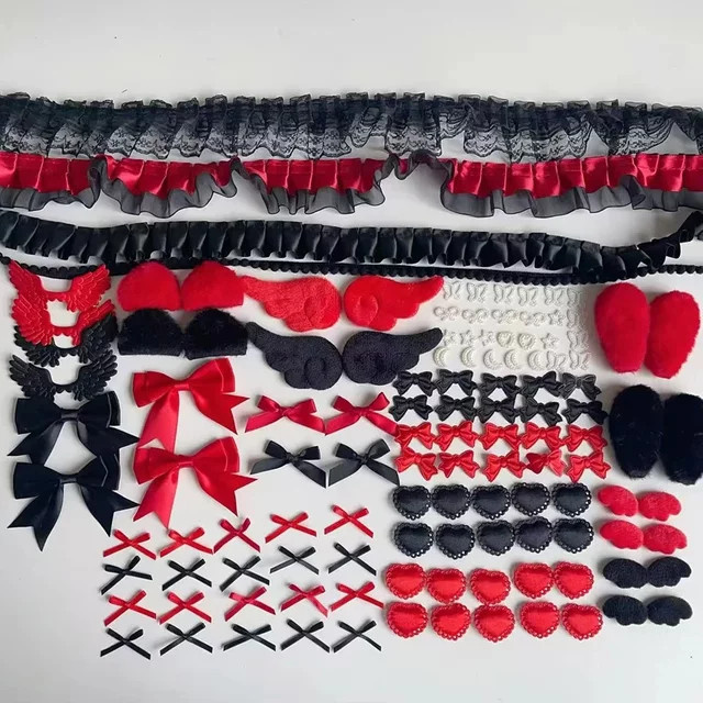 Tani Mi DIY Handwerk Material Kit für Itabag Dekoration in Schwarz und Rot mit Spitze für Taschen, Abzeichen und Kartenhalter - Bild 1