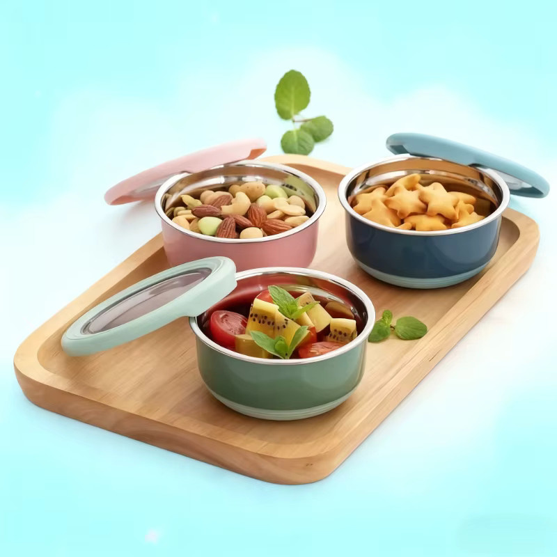 Edelstahl-Frischhaltedose von JUSTINLAU in Blau mit Deckel, runde Lunchbox und Porridge-Schüssel - Bild 1
