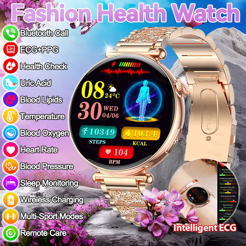 GUHUAVMI Smartwatch, Edelstahl, Silber, Diamantbesetzt, Damen - Bild 6