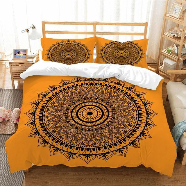Boho Mikrofaser Bettwäsche Set Your Warm Home mit Datura Mandala Blumenmuster in Orange, Bettbezug und Kissenbezug, B/H: 140 x 210 cm - Bild 1