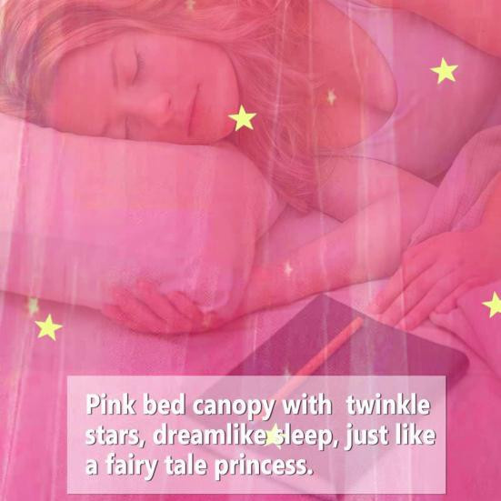 Home Textile Faltbarer Bett Baldachin mit leuchtenden Sternen in Rosa für Kinderzimmer - Bild 4