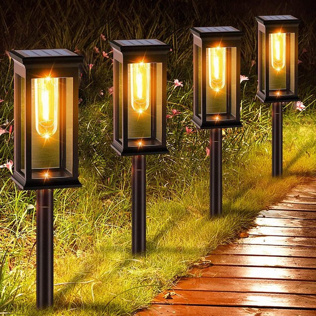 DBF Solar-Wegeleuchten Set aus 2 Stück in Schwarz mit warmweißem Licht und IP65 Wasserdichtigkeit für den Garten und Außenbereich - Bild 1