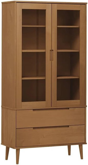 vidaXL Vitrinenschrank MOLDE aus Kiefer Massivholz in Braun mit Glastüren, B/T/H: 90 x 35 x 175 cm - Bild 1
