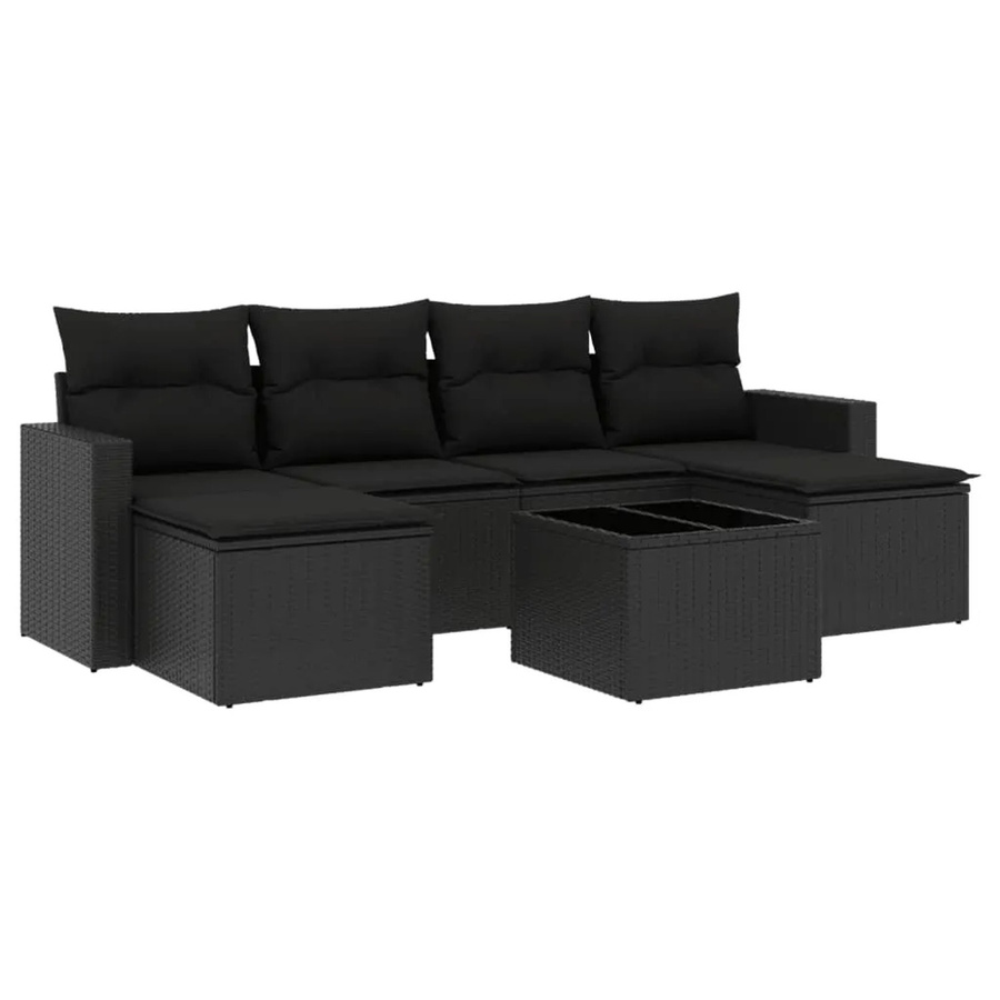vidaXL 7-tlg Garten-Sofagarnitur aus Poly-Rattan mit Kissen in Schwarz Modell 83 - Bild 2