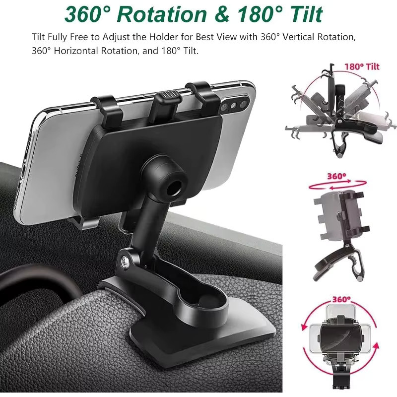 Mobiler Clip-Ständer für das Auto mit 360-Grad-Drehung, Handy-Halter für 4 bis 7 Zoll, Schwarz - Bild 5
