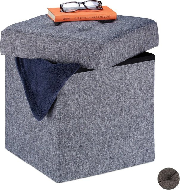 Relaxdays Sitzhocker Cube aus Stoff in Grau mit Stauraum, faltbar, B/T/H: 41 x 38 x 38 cm - Bild 1