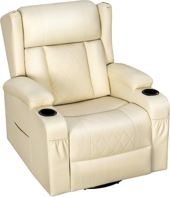 WOLTU Relaxsessel Beige mit verstellbarer Rückenlehne, Fußstütze und Getränkehalter, 360 Grad drehbarer Einzelsessel aus Kunstleder - Bild 1
