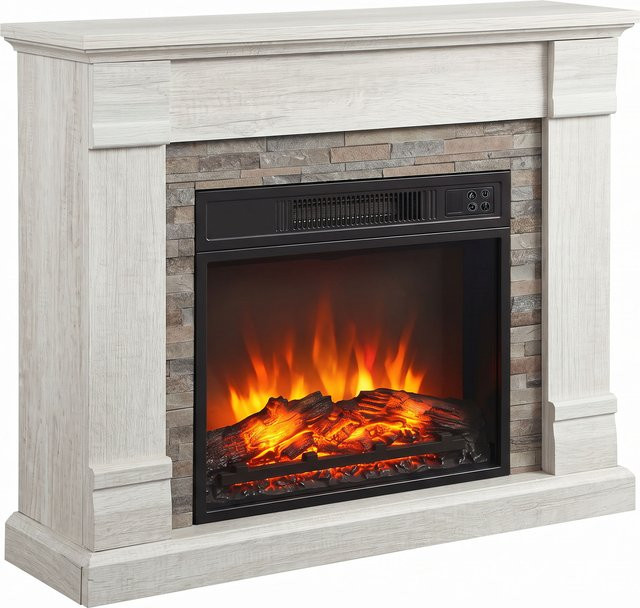 HOMCOM Elektrischer Kamin in Natur mit 1800 W Heizleistung, dekorativer Elektrokamin mit 3-stufiger Flammwirkung, TV-Ablage und Fernbedienung - Bild 1