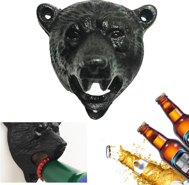 Wandmontierter Bierflaschenöffner aus Gusseisen im Vintage-Design von TOMTOP JMS, Schwarz - Bild 1