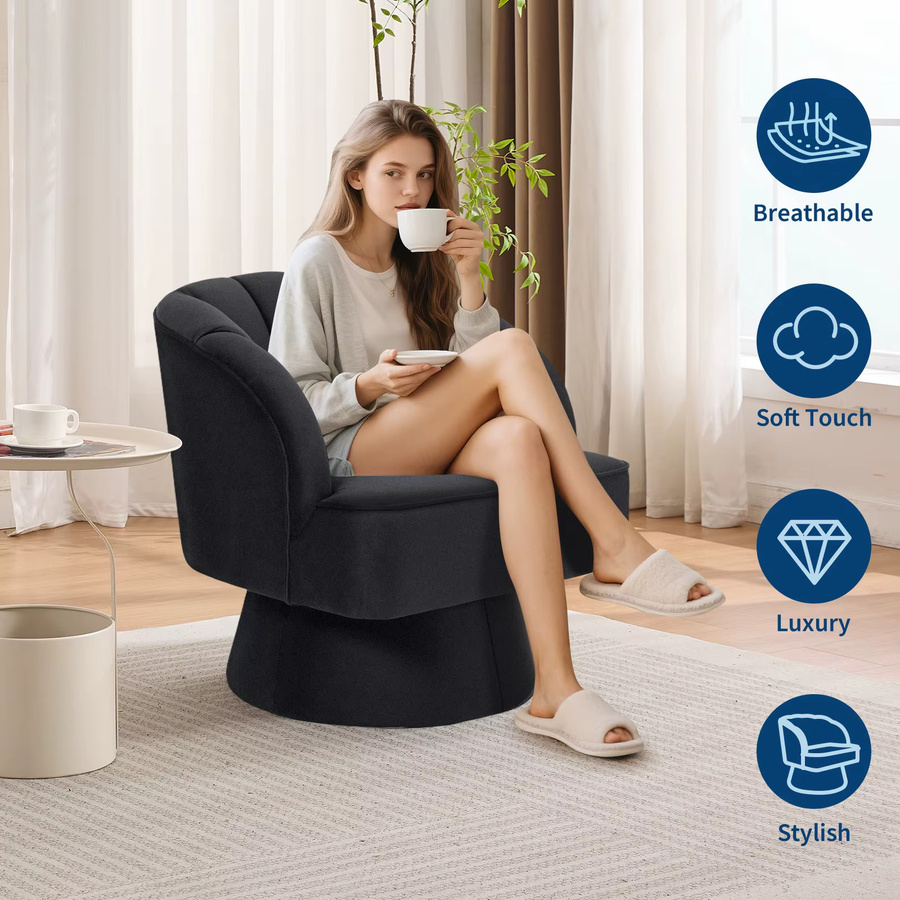 HiMISS Moderner Drehbarer Akzent-Loungesessel aus Velvet in Grün mit Kissen - Bild 2