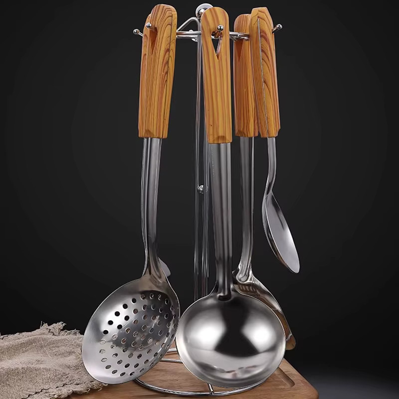 Edelstahl Schöpfkelle mit Holzgriff in Silber - Bild 3