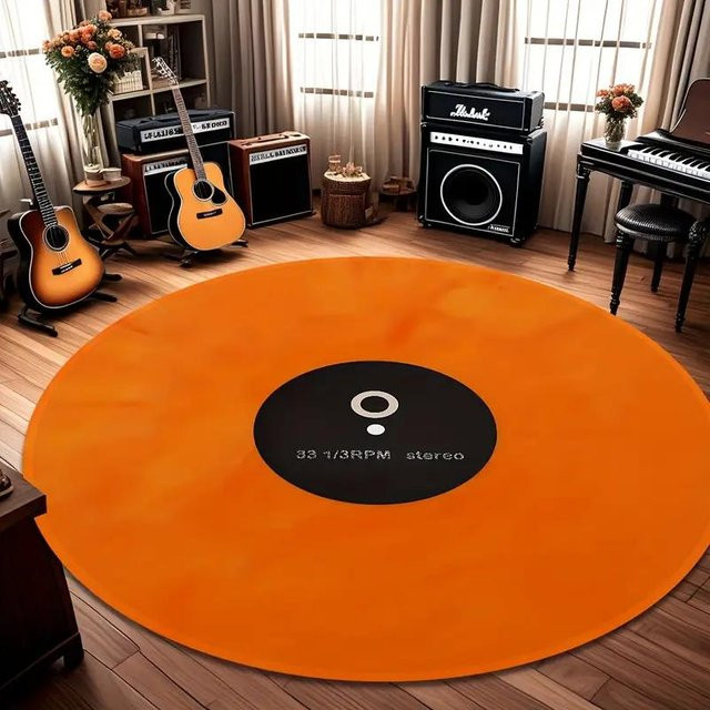 Lodestar Retro Schallplatten Teppich in Orange, Rund, Durchmesser: 80 cm - Bild 1