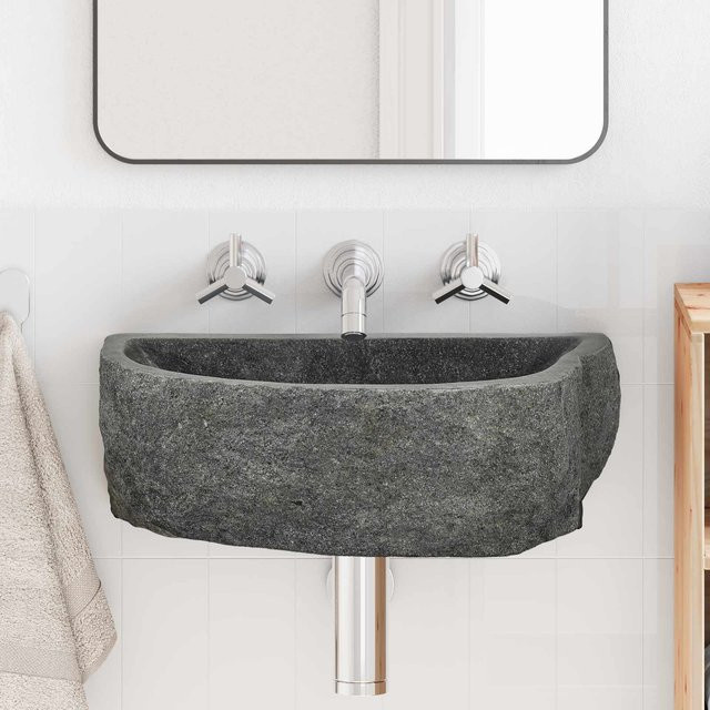 vidaXL Waschbecken in Grau Flussstein, B/T/H: 45 x 35 x 15 cm - Bild 3