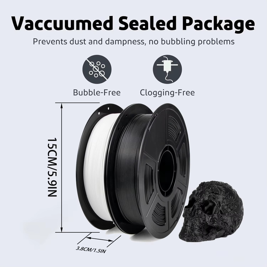 3D Maliang PLA Filament für FDM 3D-Drucker, 1,75 mm, Schwarz und Weiß, 500 g (2 x 250 g Spulen) - Bild 2
