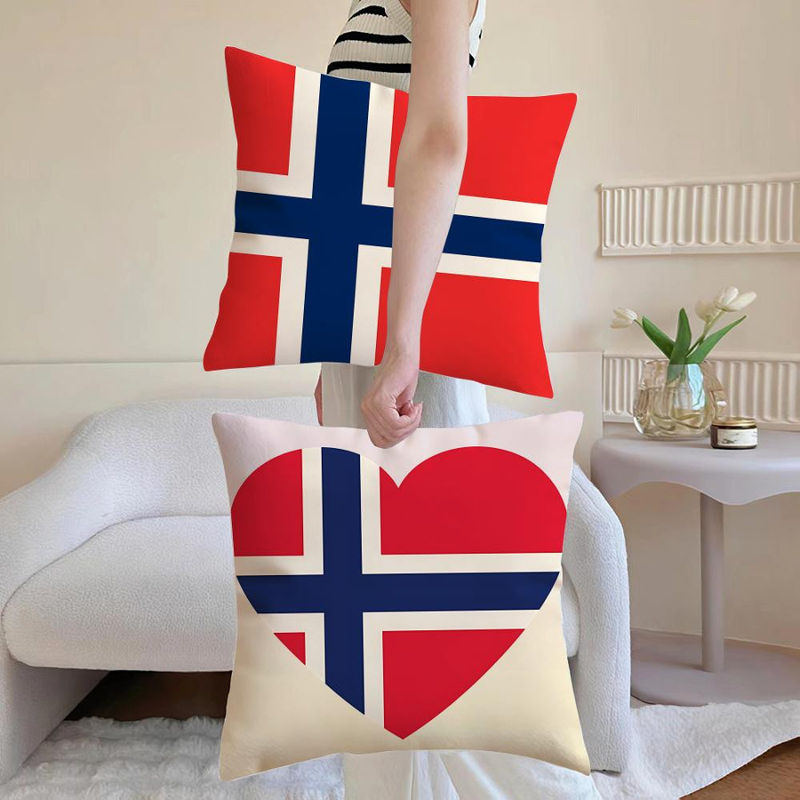Kissenbezug Norwegen Flagge in Rot und Blau, weich und geruchlos, B/T: 18 x 18 cm - Bild 1