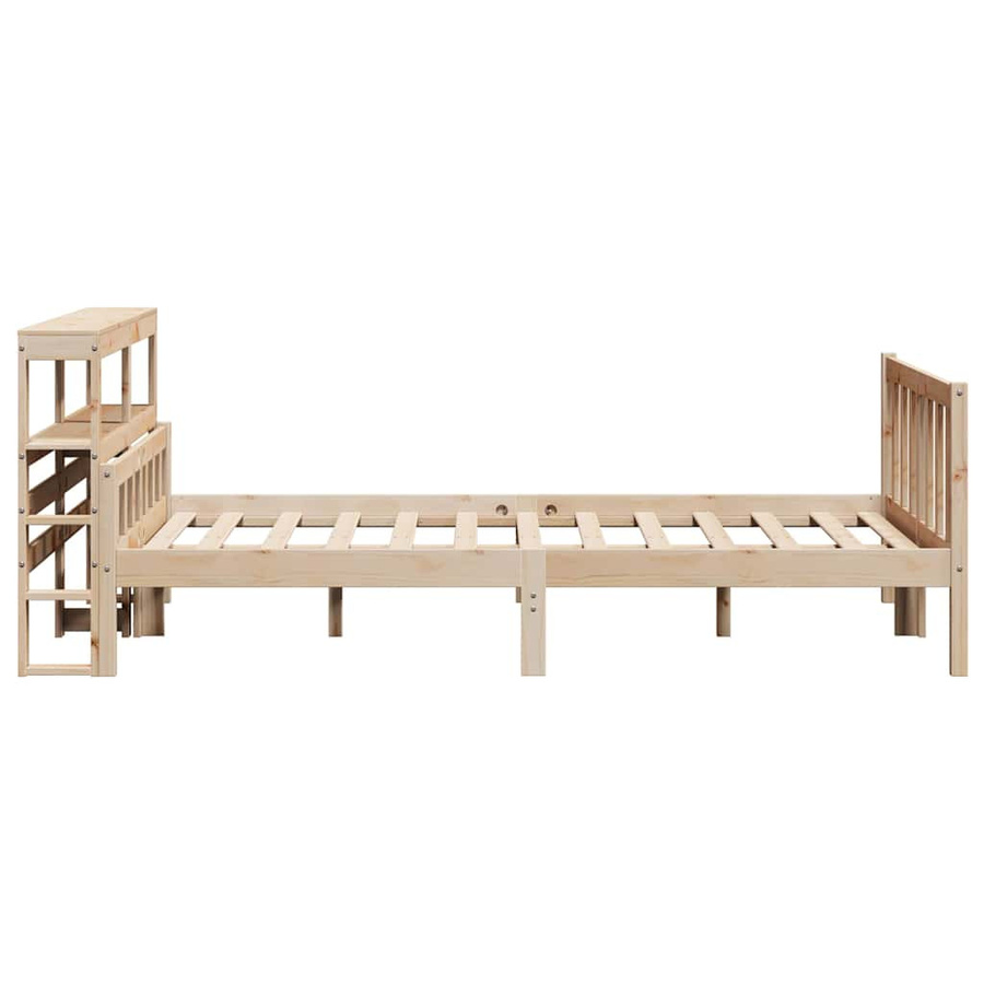 vidaXL Massivholzbett aus Kiefernholz in Braun mit Nachttischregal, B/T/H: 160 x 200 cm, rustikaler Stil - Bild 2