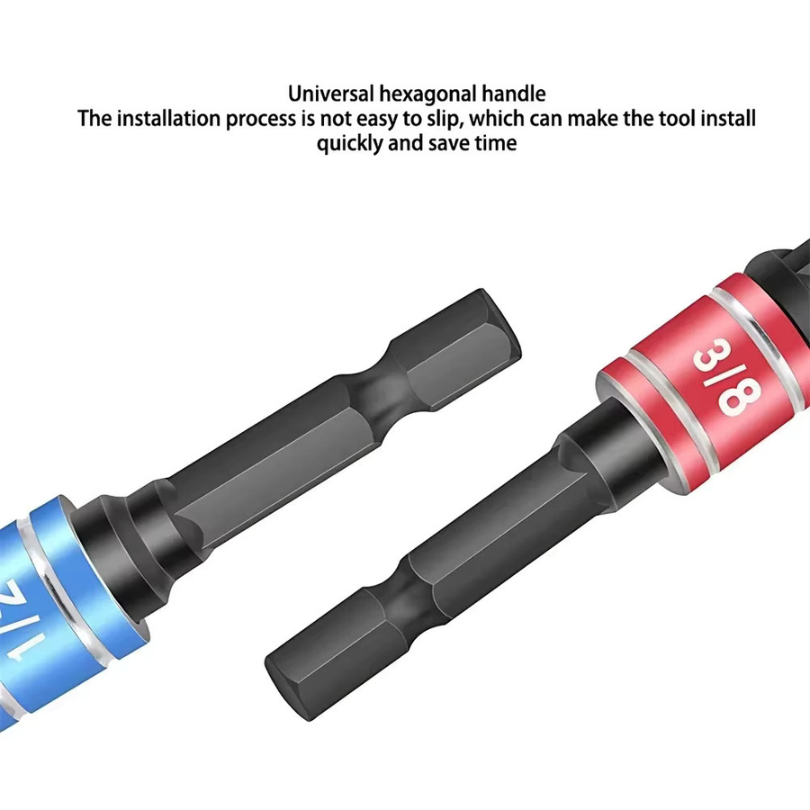 Bohrer Sockel Adapter Set für Schlagbohrmaschinen mit Sechskantschaft und quadratischem Kopf in den Größen 1/4, 3/8 und 1/2 Zoll, Multicolor - Bild 2