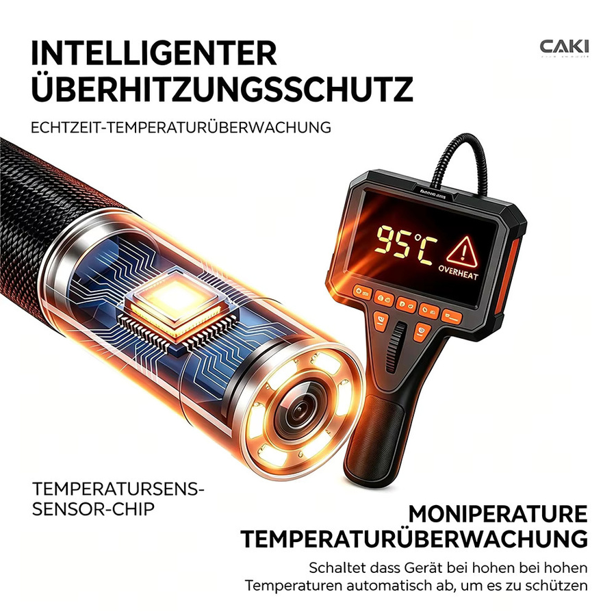CAKI Industrieendoskop Inspektionskamera mit 4,5 Zoll IPS-Bildschirm, HD 1080P, 360 Grad Zwei-Wege-Gelenk und IP67 wasserdichtem halbstarrem Kabel mit LED-Licht in Schwarz - Bild 8