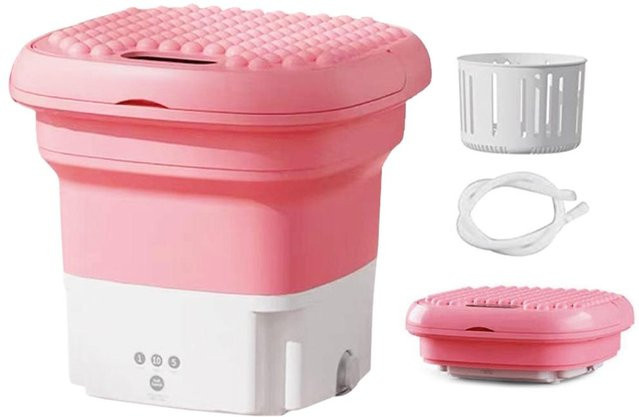 Tragbare Waschmaschine von aimo in Rosa, zusammenklappbare Ultraschall-Waschmaschine mit Vorwärts- und Rückwärts-Pulsator für kleine Haushalte - Bild 1