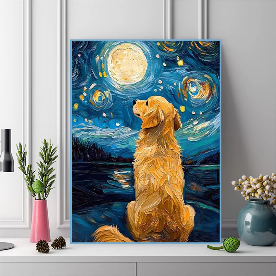 Momoart DIY Diamantmalerei Hunde-Motiv mit Mond-Stickerei für Erwachsene und Anfänger, Mehrfarbig, B/H: 30 x 20 cm - Bild 3