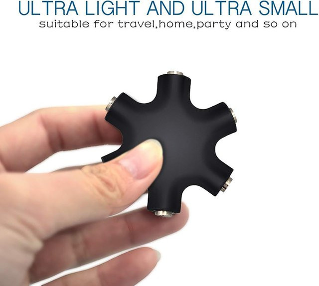Aux Music Stereo Audio-Splitter 3,5 mm Kopfhörer-Verlängerung mit 1 Stecker auf 5 Buchsen in Schwarz und Weiß - Bild 1