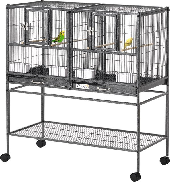 PawHut Vogelkäfig mit Futterschale und Sitzstange von Aosom in Schwarz und Grau, B: 45,5 cm, H: 102 cm, T: 95 cm - Bild 1