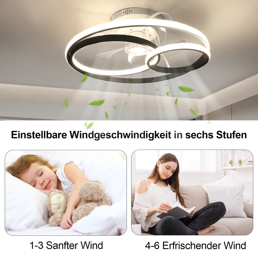 Oyajia Deckenventilator mit LED-Licht in Weiß, dimmbar mit Fernbedienung, moderner Ring-Deckenventilator aus Aluminium für Wohnzimmer, Schlafzimmer und Küche - Bild 4