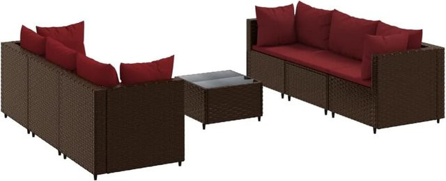 vidaXL 7-tlg Garten-Lounge-Set in L-Form aus braunem Poly-Rattan mit Kissen und Couchtisch - Bild 1