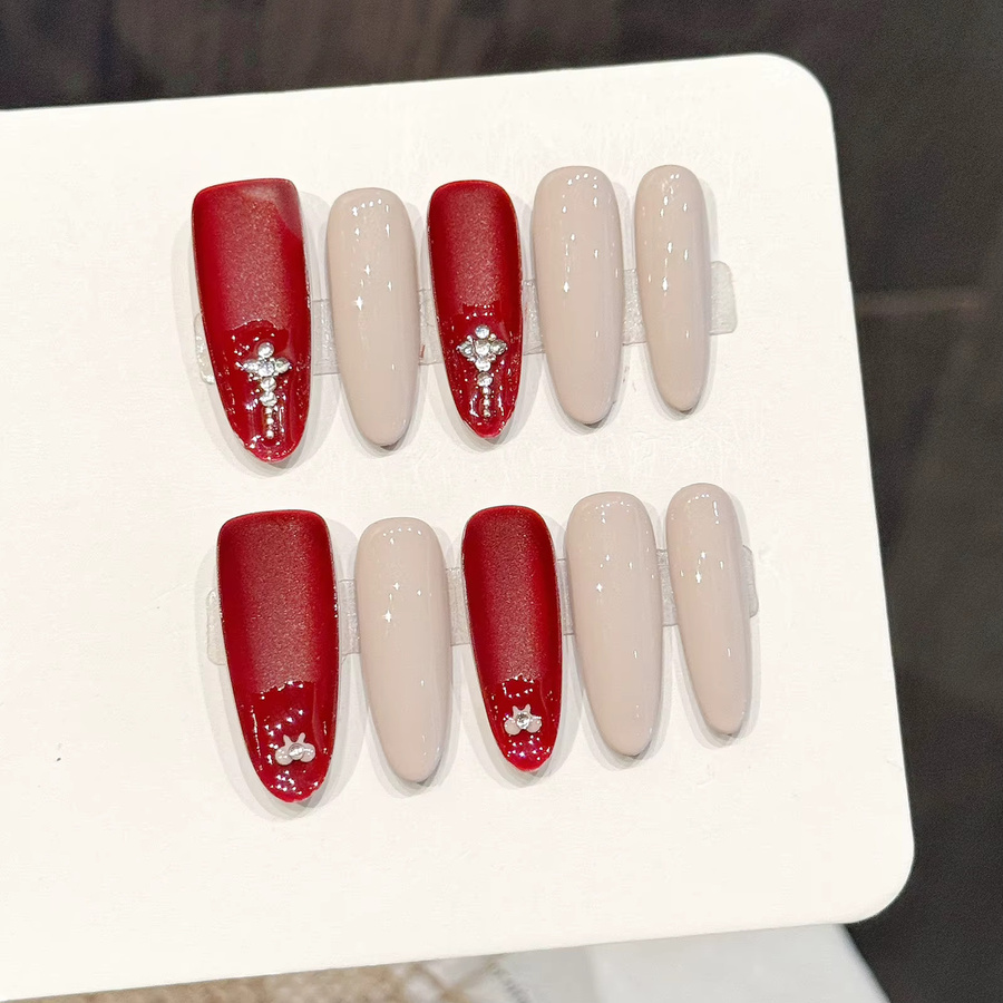 YADORNOS Press on Nails, Red Nude Velvet, 10 Stück, Glänzend - Bild 2