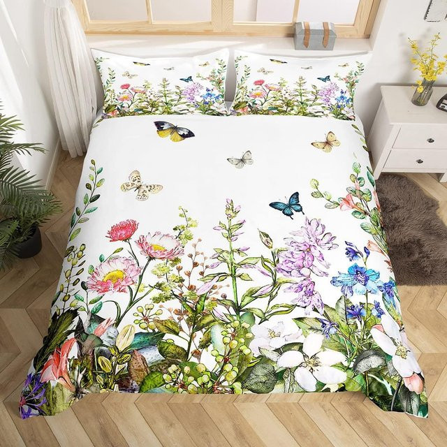 Bettwäsche Set Jessica Chen mit floralem Vogel- und Schmetterlingsmuster in Multicolor, Mikrofaser, B/H: 135 x 200 cm - Bild 1