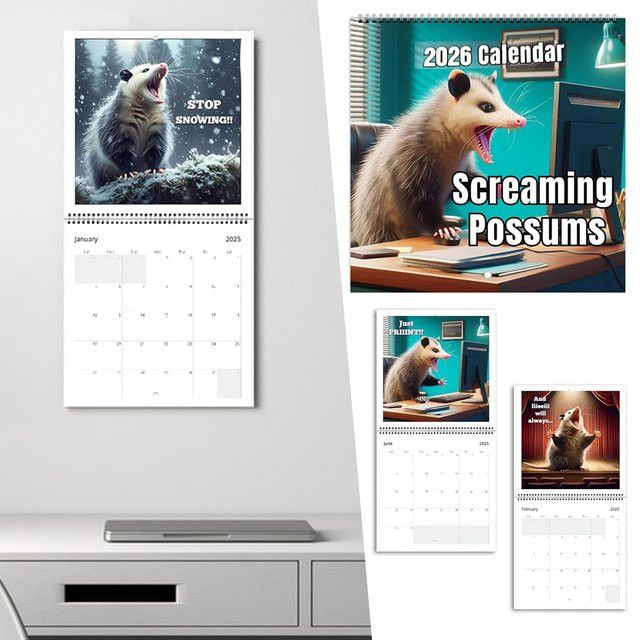 Screaming Possum Wandkalender 2026 im Landhausstil mit lustigen Tierdrucken - Bild 1