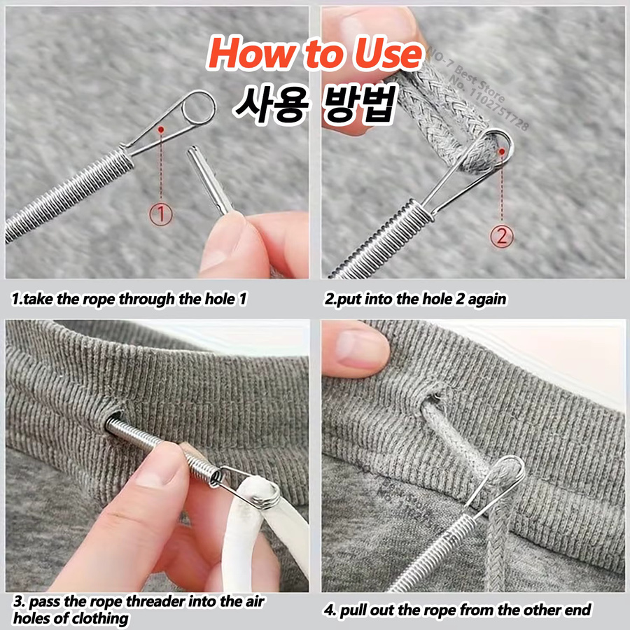 iLMH Biegbarer Feder-Kordelzug-Einfädler aus Metall in Silber für Hosen und Kapuzenpullover als DIY-Nähzubehör - Bild 6
