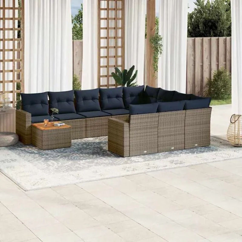 vidaxl 11-tlg. Garten-Sofagarnitur aus Poly-Rattan mit Kissen in Grau und Blau im modernen Design - Bild 1