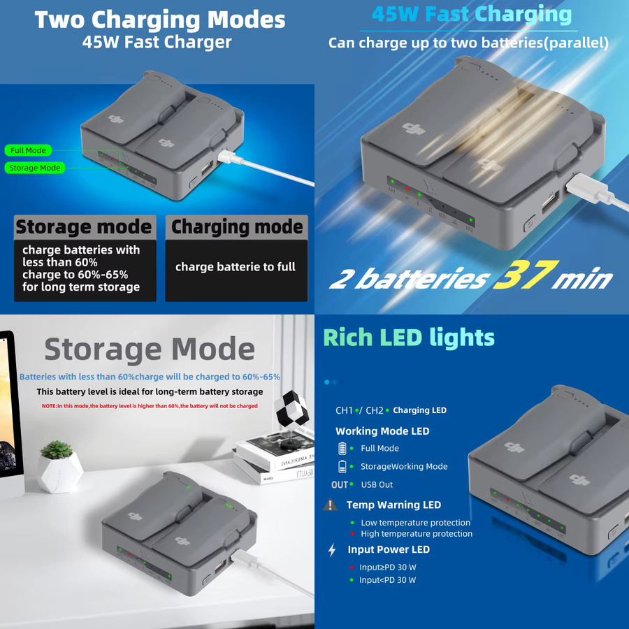 DJI NEO 2 USB-Ladestation mit LED-Anzeige und USB-C-Kabel in Grau - Bild 3