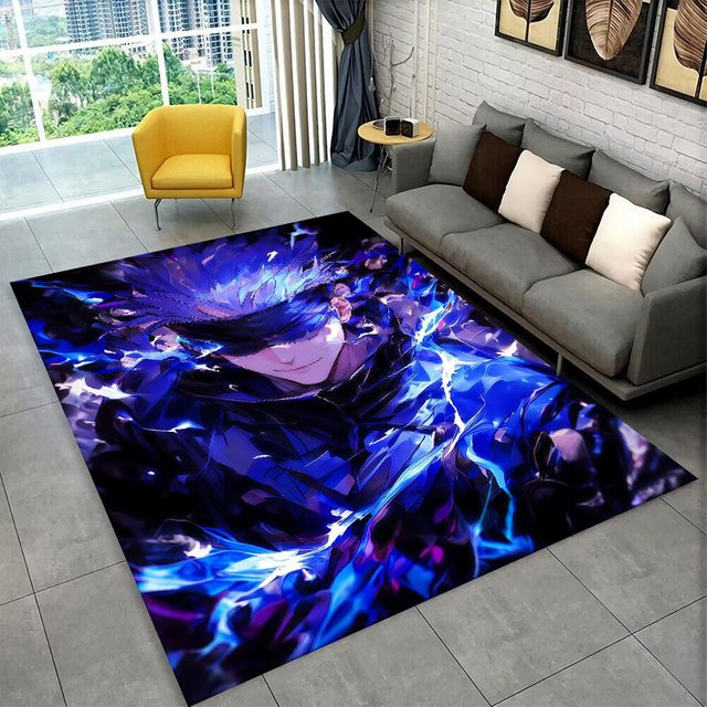 MINISO Jujutsu Kaisen Anime Itadori Yuji Teppich, blau, rutschfeste Bodenmatte für Kinderzimmer, Schlafzimmer und Wohnzimmer - Bild 1