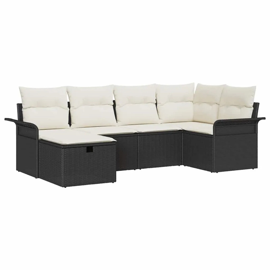 vidaXL Gartensofa-Set aus Poly-Rattan in Schwarz und Beige mit 6 Teilen und Kissen - Bild 2