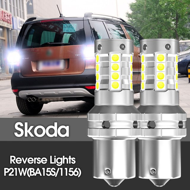 LECIBUBI LED Rückfahrscheinwerfer Set P21W BA15S Canbus in Silber für Skoda Superb MK1 MK2 MK3 Yeti Fabia 1 2 3 Felicia Octavia A5 A7 Rapid Roomster - Bild 1
