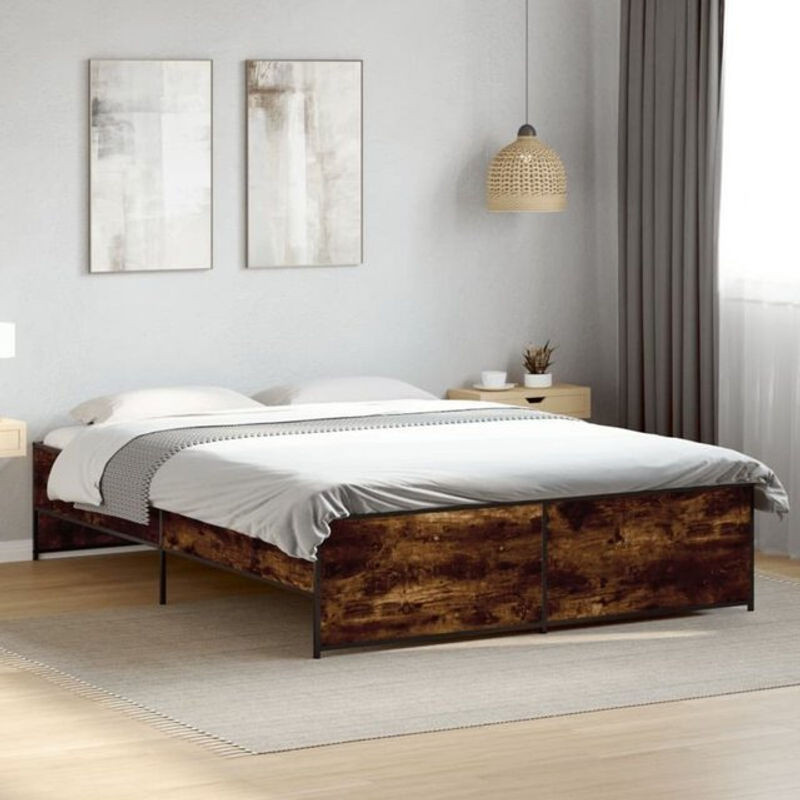 vidaxl Doppelbett Bettgestell Industrial Design in Braun aus Holzwerkstoff und Stahl B/T/H: 150 x 200 cm - Bild 1