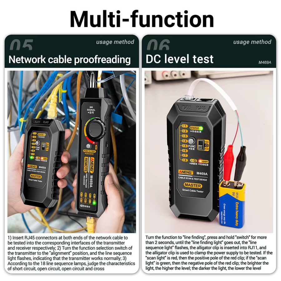Aideepen Multifunktionaler Leitungsfinder RJ11/RJ45 Kabel-Tracer und Ethernet-Netzwerkkabel-Tester in Schwarz - Bild 5